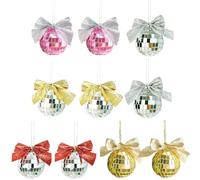 INIFLM Hanging Mirror Disco Balls Set, 1.97in Xmas Ball Ornaments Reflective Mirror Balls with Bow Easy to Hang Christmas Tree Pendant Mini Disco Ball for Dance Music (10pcs)