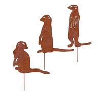 INIFLM Iron Cast Animal Stake Statue, Black Metal Quail Art Garden, Garden Birds Silhouette Stake, Outdoor Animals Family Decor for Outdoor Garden Yard Lawn Patio(3PCS Meerkat)