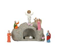 INIFLM Jesus Christ Statue, Jesus Ascension Ornaments, Cartoon Ascension of Jesus Tomb Set, Resin Jesus Resurrection Scene Ornament Set, Christian Religious Statues(A)