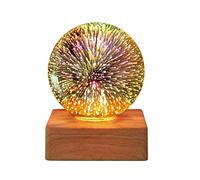 INIFLM LED Firework 3D Star Effect Colorful Night Light, Starry Sky Bedroom USB Decoration Light Glass Ball Night Light with Wood Base for Festivals, Gifts & Decor