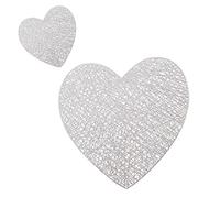 INIFLM Love Heart Placemats and Matching Coaster Set of 6, Heart Shape Dining Table Mat Non Slip Washable Valentines Day Table Decor for Anniversary Party Supplies, Silver, 12 Pcs