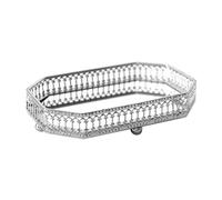 INIFLM Mirror Serving Tray, Gold or Silver Serving Tray Beaded Decor Platter, Jewelry Organizer Mirror Tray, Unique Coffee Centerpiece for the Coffee Table(Silver-G)