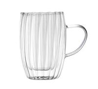 INIFLM Stripe Double Glass Cup, Elegant Clear Glass Coffee Mugs, Ribbed Vertical Stripe Tea Cups, Beverages Water Cup for Coffee Lovers, Modern Simple Large Capacity Cup(350ML B)