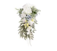 INIFLM Teardrop Bouquet Bride Holding Flowers, Rose Wedding Bouquets for Bride, Artificial Flowers Tossing Bouquet, Cascading Bridal Bouquet for Wedding Home Decor(Blue)