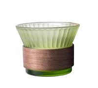 INIFLM Vertical Grain Waisted Glass, Glass Coffee Mug with Insulated Sleeve, 220ml Ribbed Glassesware, Table Glassware Drinking Glasses, Mixed Drinks, Whiskey, Beverage, Water, Milk(Gradient Green)
