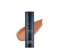 INIKA Organic Full Coverage Liquid Foundation Makeup with Hyaluronic Acid and Argan Oil, Vegan and Organic Foundation for Skin Elasticity and Plumpness, Natural Coverage, Tan, 30ml