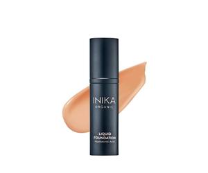 INIKA Organic Full Coverage Liquid Foundation Makeup with Hyaluronic Acid and Argan Oil, Vegan and Organic Foundation for Skin Elasticity and Plumpness, Natural Coverage, Beige, 30ml
