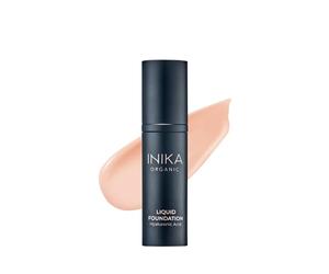INIKA Organic Full Coverage Liquid Foundation Makeup with Hyaluronic Acid and Argan Oil, Vegan and Organic Foundation for Skin Elasticity and Plumpness, Natural Coverage, Porcelain, 30ml