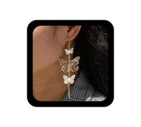 Inilbran Boho Butterfly Dangle Earrings Vintage Layered Butterfly Earrings Gold Hollow Butterfly Drop Earrings Butterfly Long Chain Hook Earrings Jewelry for Women and Girls