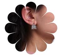 Inilbran Boho Chunky Open Hoop Earrings Vintage Textured C Shape Earrings Silver Wide Hammered Circle Earrings Personalized Half Open Hoops Stud Earrings Jewelry for Women and Girls