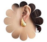Inilbran Boho Chunky Teardrop Earrings Waterdrop Wide Hammered Earrings Gold Hollow Water Drop Earrings Lightweight Large Metal Oval Earrings Jewelry for Women and Girls