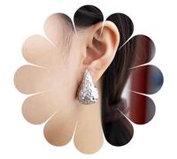 Inilbran Boho Chunky Teardrop Earrings Wide Hammered Waterdrop Stud Earrings Silver Hollow Water Drop Earrings Lightweight Large Metal Oval Earrings Jewelry for Women and Girls