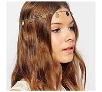 Inilbran Boho Coin Head Chain Headband Vintage Gold Disc Hair Chain Headdress Gold Sequin Headband Headpiece Costume Hair Accessories Jewelry For Women and Girls