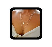 Inilbran Boho Coin Necklace Choker Layered Metal Bar Pendant Necklace Silver Long Necklaces Chain Vintage Coin Disc Choker Necklace Jewelry for Women and Girls