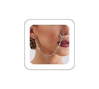 Inilbran Boho Crystal Clip On Nose Ring Vintage CZ Tassel Chain Nose Ring Silver Rhinestone Fake Nose Ring Punk Non Pierced Nose Ring Jewelry for Women and Girls