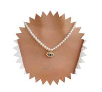 Inilbran Boho Crystal Evil Eye Choker Necklace Gold Round Imitation Pearl Necklace Choker Vintage Rhinestone Evil Eye Pendant Necklace Sparkly Cz Evil Eye Protection Necklace Jewelry for Women