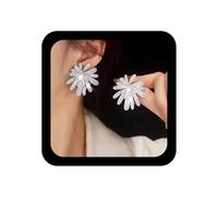 Inilbran Boho Crystal Flower Earrings Silver Rhinestone Flower Stud Earrings Shiny Cz Fireworks Earring Vintage Cz Paved Floral Earring for Women