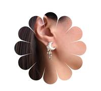 Inilbran Boho Crystal Moon Star Earrings Vintage Crescent Moon Stud Earrings Gold CZ Star Tassel Chain Earrings Personalized Moon Shooting Star Dangle Earrings Jewelry for Women and Girls