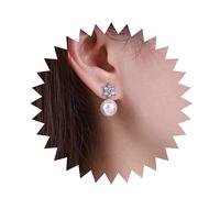 Inilbran Boho Crystal Snowflake Pearl Stud Earrings Vintage Pearl Crystal Earrings Silver CZ Flower Stud Earrings Personalized Snowflake Pearl Earrings Jewelry for Women and Girls