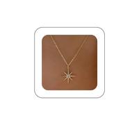 Inilbran Boho Crystal Star Vintage Sunburst Choker Necklace Gold CZ Sun Pendant Celestial North Star Chain Jewelry for Women and Girls