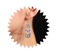 Inilbran Boho Evil Eye Earrings Silver Dream Catcher Drop Earrings Vintage Leaf Feather Dangle Earrings Blue Evil Eye Earrings Jewelry for Women and Girls