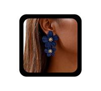 Inilbran Boho Exaggerate Acrylic Flower Earrings Vintage Resin Flower Shape Stud Earrings Blue Floral Statement Earring Multicolor Enamel Flowers Earring Jewelry for Women and Girls