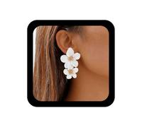 Inilbran Boho Exaggerate Acrylic Flower Earrings Vintage Resin Flower Shape Stud Earrings White Floral Statement Earring Multicolor Enamel Flowers Earring Jewelry for Women and Girls