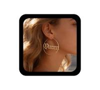 Inilbran Boho Exaggerate Circle Earrings Vintage Hollow Circle Hoop Earrings Gold Letter Queen Earrings Personalized Circles Statement Earrings Jewelry for Women and Girls