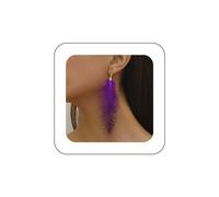 Inilbran Boho Exaggerate Feather Dangle Earrings Vintage Tribe Long Feather Earrings Purple Tassel Feather Drop Earrings Ethnic Natural Feather Hook Earrings Jewelry for Women