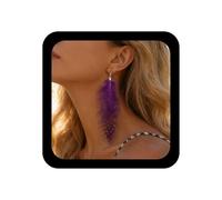 Inilbran Boho Exaggerate Feather Dangle Earrings Vintage Tribe Long Feathers Earrings Purple Tassel Feather Drop Earrings Ethnic Natural Feathers Hook Earrings Jewelry for Women