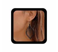 Inilbran Boho Exaggerate Leaf Dangle earrings Vintage Hollow Leaf Earrings Black Tribe Leaf Drop Earrings Large Braid Leaf Hook Earrings Jewelry for Women