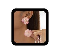 Inilbran Boho Fabric Flower Earrings Vintage Big Flower Earrings Chiffon Floral Earring Lace Floral Statement Earring for Women(Pink)