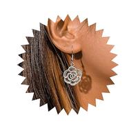 Inilbran Boho Filigree Rose Dangle Earrings Vintage Hollow Rose Petal Earrings Silver Rose Flower Drop Earrings Personalized Rose Flower Hook Earrings Jewelry for Women and Girls