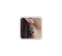Inilbran Boho Filigree Tassels Earrings Vintage Black Crystal Teardrop Silver Tribe Water Drop Filigree Drop Ethnic Gypsy Chandelier Earring Jewellery for Women