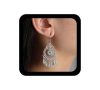 Inilbran Boho Flower Filigree Tassel Dangle Earrings Vintage Geometric Drop Earrings Silver Tribe Flower Earring Ethnic Gypsy Chandelier Hook Earring Jewelry for Women