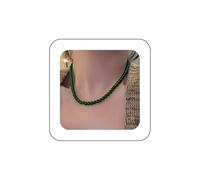 Inilbran Boho Green Beads Choker Necklace Vintage Round Beaded Necklace Green Glass Bead Strand Necklace Adjustable Beads Collar Necklace Jewelry for Women