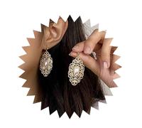 Inilbran Boho Hollow Carved Flower Earrings Filigree Dangle Earrings Vintage Pearl Stud Earrings Gold Filigree Oval Earrings Exaggerate Metal Filigree Drop Earrings Jewelry for Women and Girls