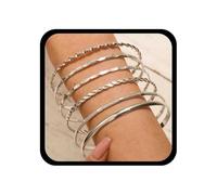 Inilbran Boho Indian Multi Bangle Bracelet Silver Bollywood Cuff Vintage Thin Round Wristband Adjustable Hinged Classic Jewelry for Women