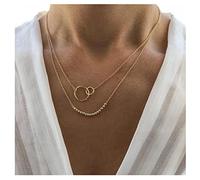 Inilbran Boho Interlocking Infinity Circles Necklaces Layered Bead Ball Chain Necklace Geometric Circle Pendant Necklace Choker Vintage Open Circle Collarbone Necklaces Jewelry for Women and Girls