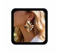Inilbran Boho Irregular Square Earrings Vintage Gold Textured Square stud Earrings Punk Personality Hammered exaggerated Earring Gold Squares Geometric Statement Earring Jewelry for Women