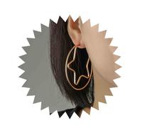 Inilbran Boho Large Circle Hoop Earrings Gold Star Drop Earrings Vintage Star Large Hoop Earrings Gold Hollow Circle Exaggerate Earrings Jewelry for Women and Girls