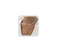 Inilbran Boho Layered Bead Choker Necklace Vintage Teardrop Crystal Pendant Necklace White Seed Bead Chain Necklace Gold Water Drop Pendant Necklace Jewelry for Women and Girls