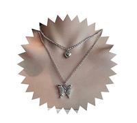 Inilbran Boho Layered Butterfly Pendant Necklace Vintage Heart Crystal Tennis Chain Necklace Silver Puffy Heart Choker Necklace Butterfly Heart Necklace Jewelry for Women and Girls