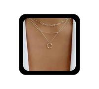 Inilbran Boho Layered Circle Choker Necklace Gold Hollow Circle Pendant Necklace Geometric Circle Necklace Choker Vintage Paperclip Chain Necklace for Women and Girls