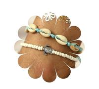 Inilbran Boho Layered Cowrie Seashell Ankle Vintage Cowrie Anklet Bracelet White Seed Bead Anklets Summer Beach Turtle Foot Chain Jewelry for Women and Girls