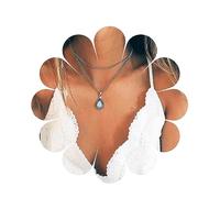 Inilbran Boho Layered Opal Choker Necklace Vintage Teardrop Moonstone Necklace Silver Opal Gem Pendant Necklace Opal Water Drop Necklace Jewelry for Women and Girls