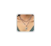 Inilbran Boho Layered Paperclip Chain Necklace Vintage Ghost Pendant Necklace Silver Pearl Necklace Choker Punk Ghost Face Choker Necklace Jewelry for Women and Girls