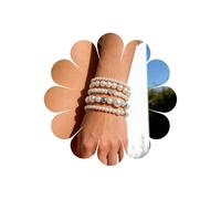 Inilbran Boho Layered Pearl Hand Bracelet Vintage Heart Pearl Slave Chain Silver Beads Harness Chain Wristbands Multilayered Beaded Stretchy Bracelet Jewelry for Women