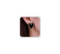 Inilbran Boho Onyx Heart Stud Earrings Vintage Black Enamel Heart Earrings Black Heart Statement Earrings Minimalist Love Heart Earrings Jewelry for Women and Girls