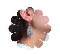 Inilbran Boho Oval filigree Dangle Earrings Vintage Geometric Teardrop Earrings Silver Textured Waterdrop Earrings Ethnic Filigree Oval Statement Earrings Jewelry for Women and Girls